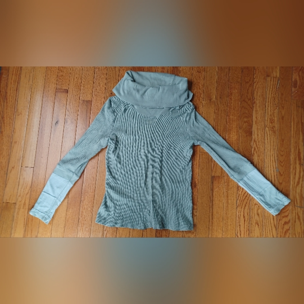 Sundance Sz L Mint Everyday Compliments Waffle Knit Cowl Neck Embroidered Sleeve